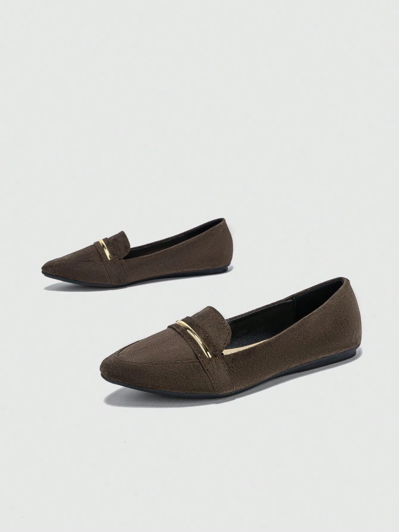 Metallic Decor Suedette Loafers, Blue Elegant Solid Color Loafers Made Of Pure Metal