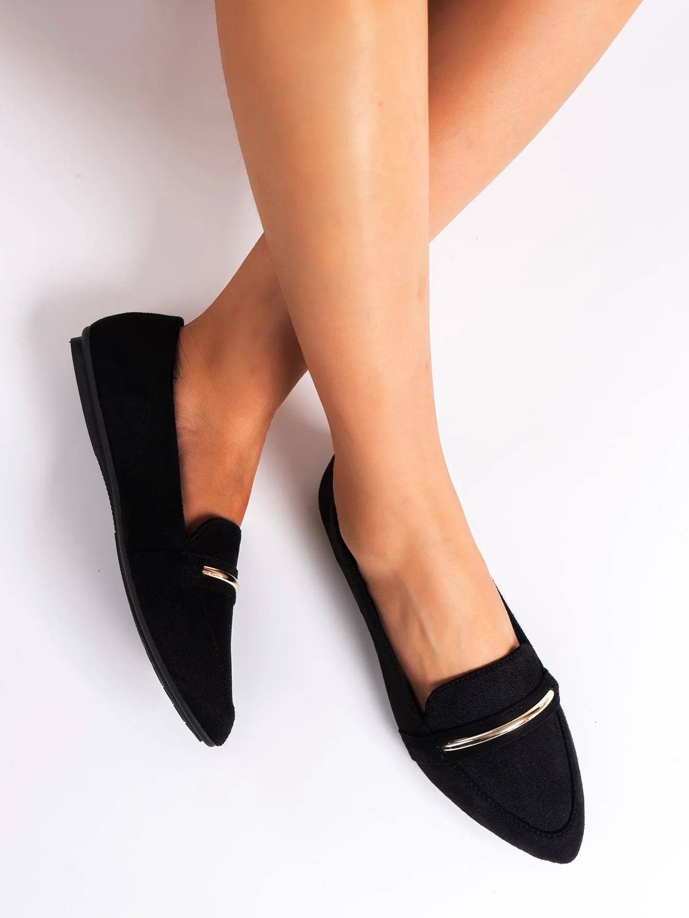 Metallic Decor Suedette Loafers, Blue Elegant Solid Color Loafers Made Of Pure Metal