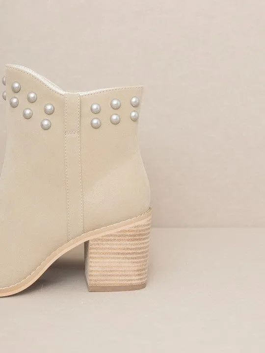 OASIS SOCIETY Taupe and Pearls Alofi - Pearl Collar Booties