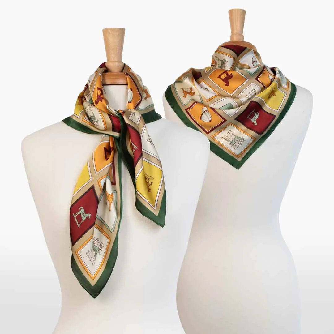 Pony Club - Stylized Equestrian Pattern in Saffron and Charcoal Scarf