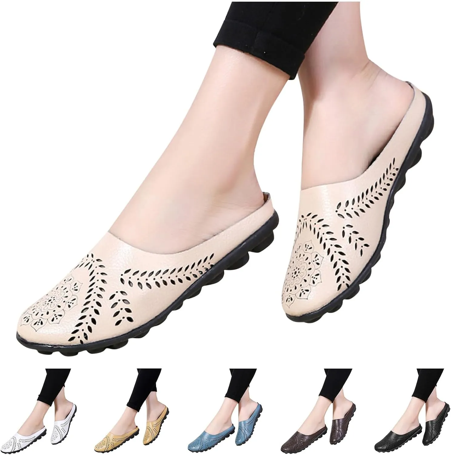 Sandals for Women Summer Breathable Flats Slippers Closed Toe Slip on Sandals Comfortable Dressy Leather Loafer2