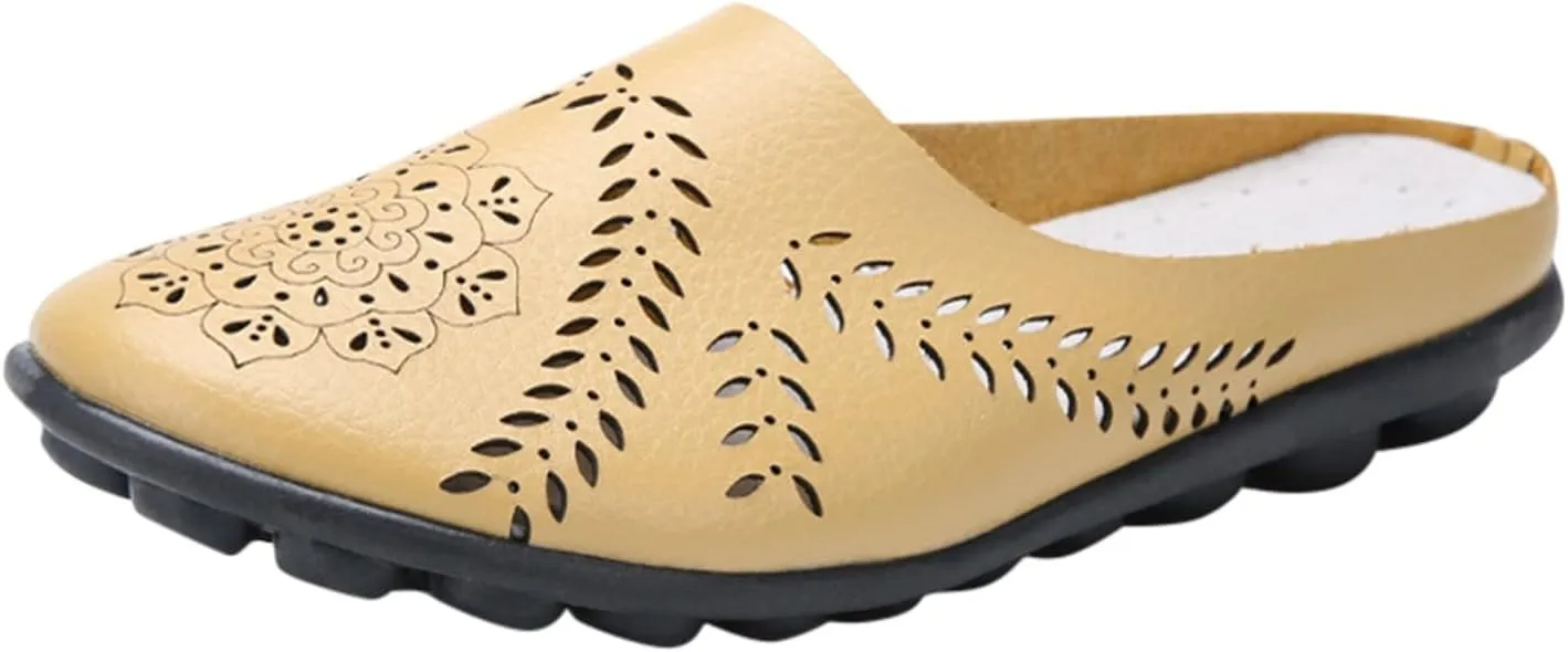 Sandals for Women Summer Breathable Flats Slippers Closed Toe Slip on Sandals Comfortable Dressy Leather Loafer2