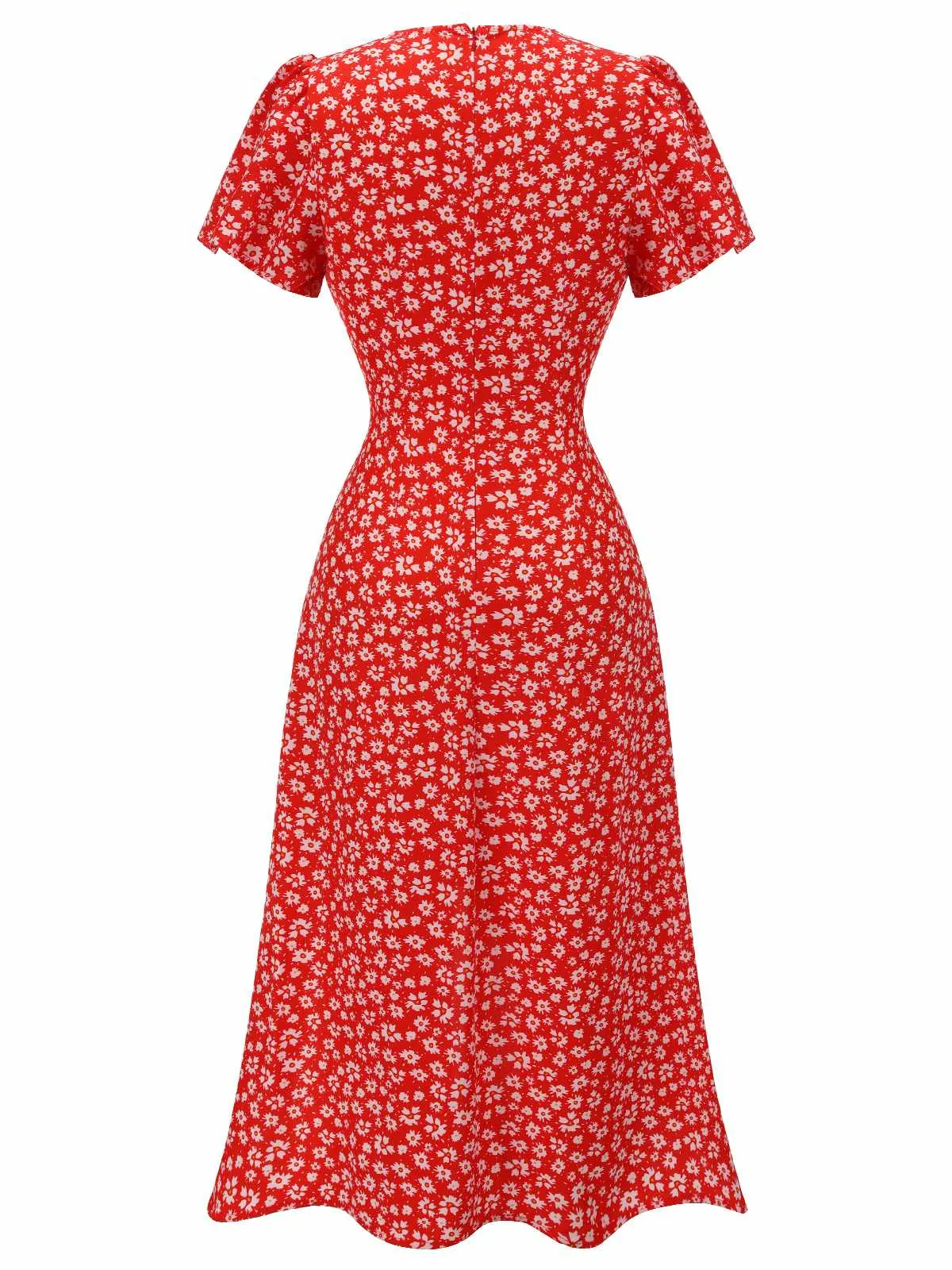 SELMA | RED FLORAL V-NECK DRESS