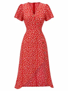 SELMA | RED FLORAL V-NECK DRESS