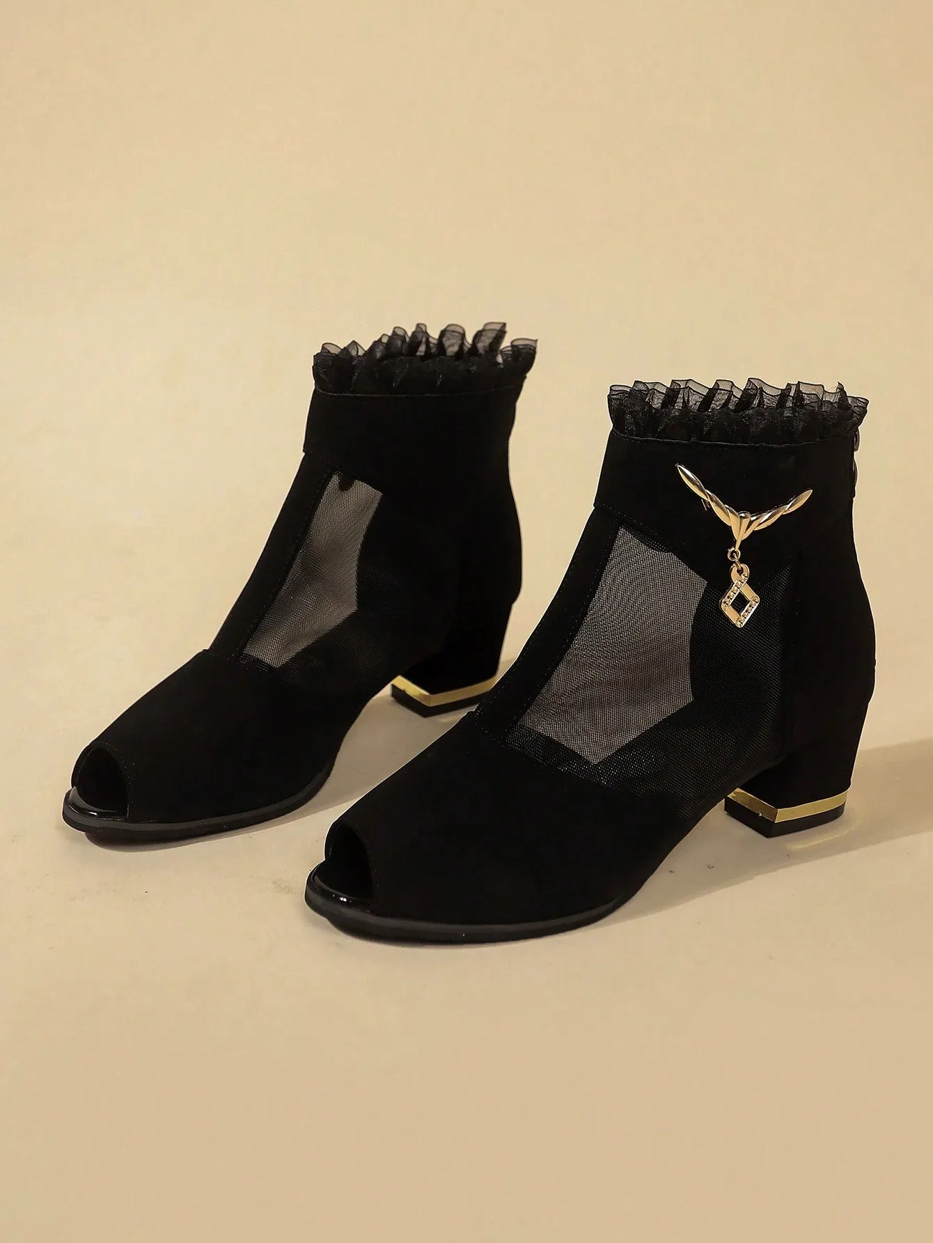 Summer Breathable Mesh High Heel Sandals, Comfortable Chunky Heel Open Toe Women Shoes, Fashionable Zipper Design Elegant Ladies Dress Shoes
