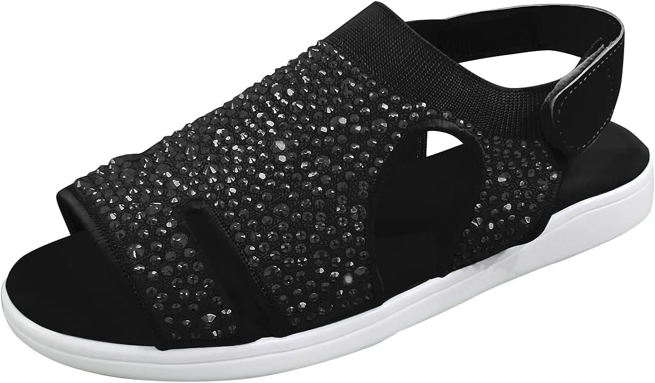 Summer Flats for Women 2025 Comfortable Air Cushion Support Walking Sandals Breathable Knit Slingback Platform Shoes