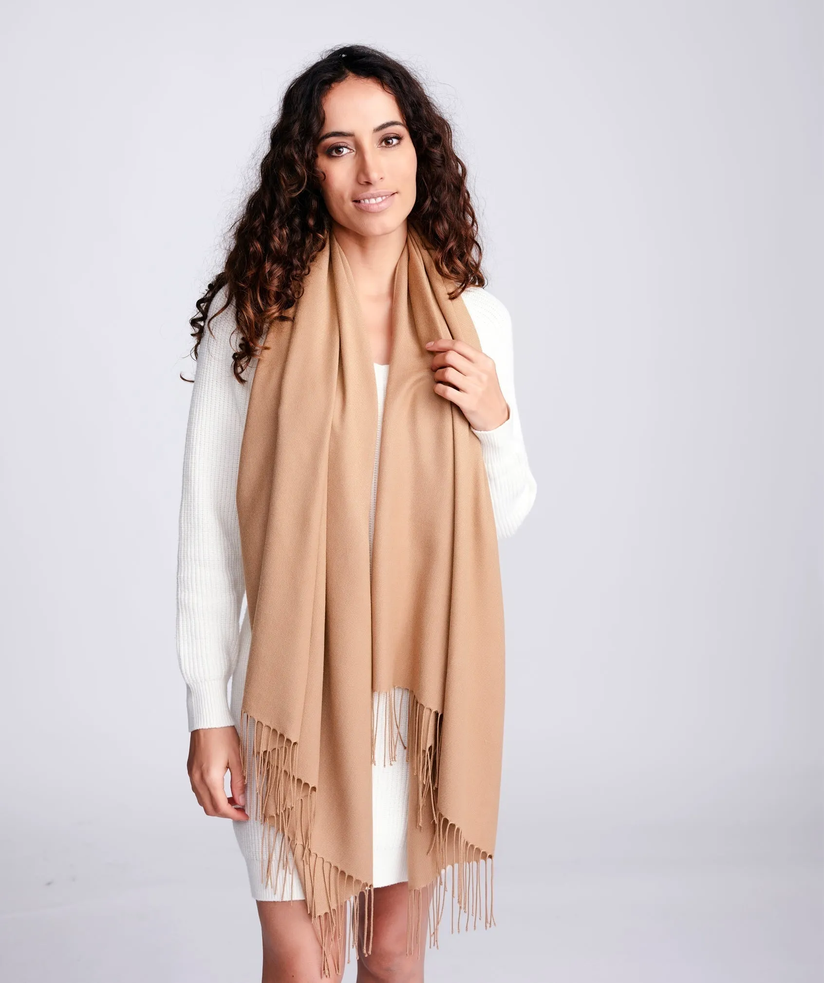 Taupe Pashmina in Super Soft Fabric with Knotted Fringes