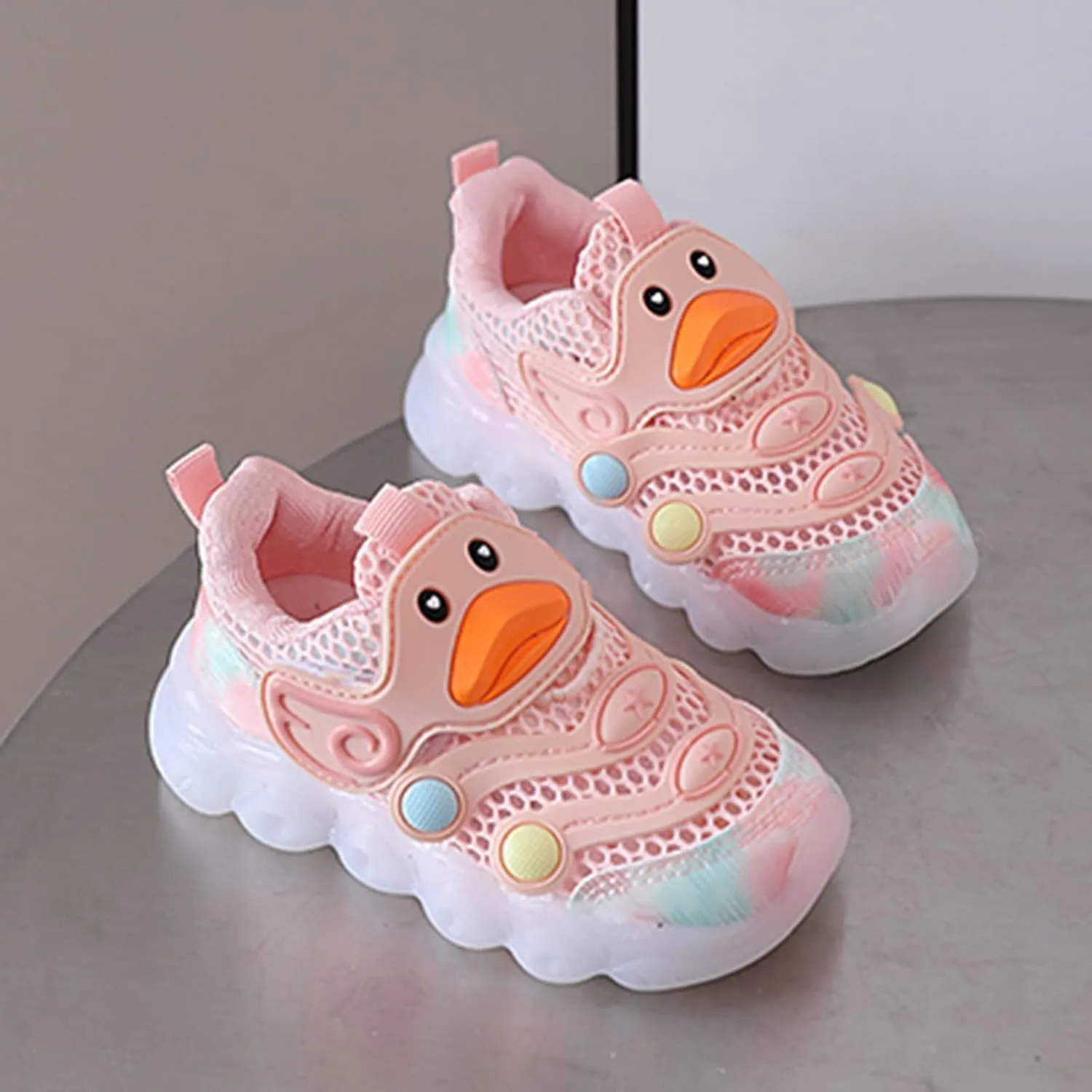 Toddler Boys Girls Light Up Shoes, Cute Duck Lightweight Mesh Breathable Anti-Slip, Led Flashing Sport Sneakers