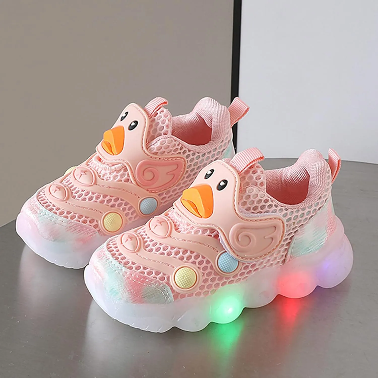 Toddler Boys Girls Light Up Shoes, Cute Duck Lightweight Mesh Breathable Anti-Slip, Led Flashing Sport Sneakers
