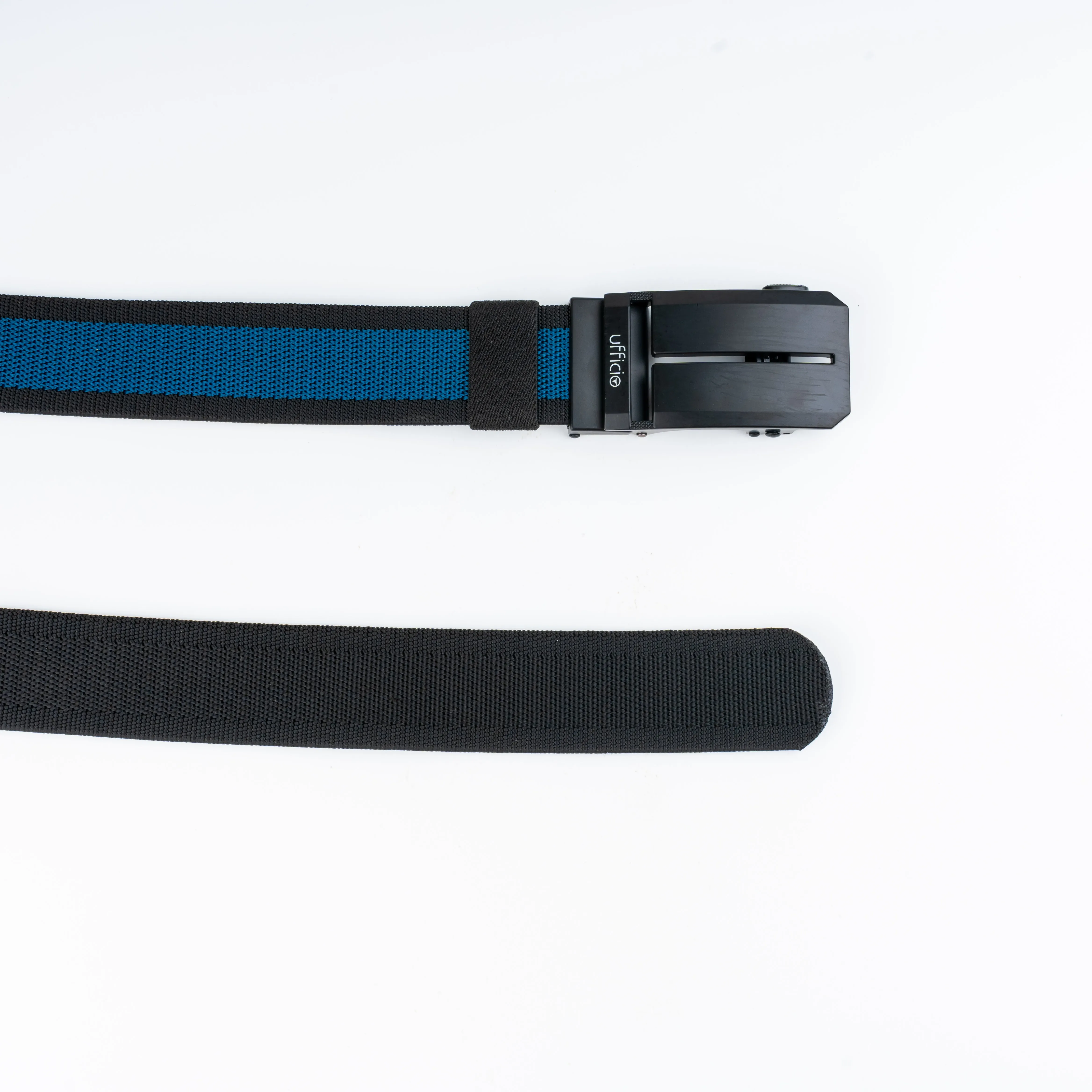 Ufficio Men's Blue/Black Stretchable Autolock Belt with Matt Black Buckle