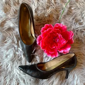 Vintage Just Say Adores Black Snakeskin Heels