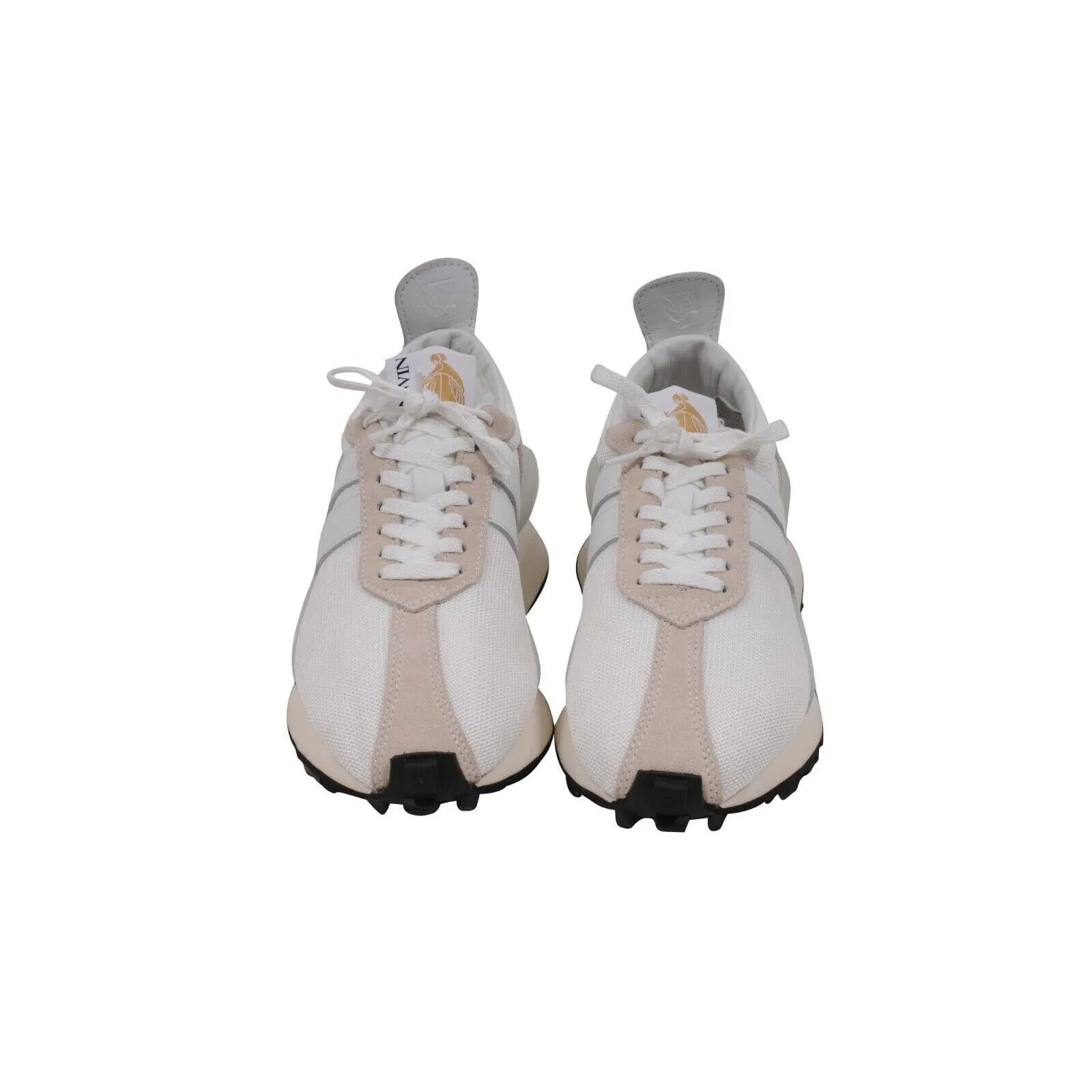 White Waffle Knit Tan Suede Bumper Sneakers