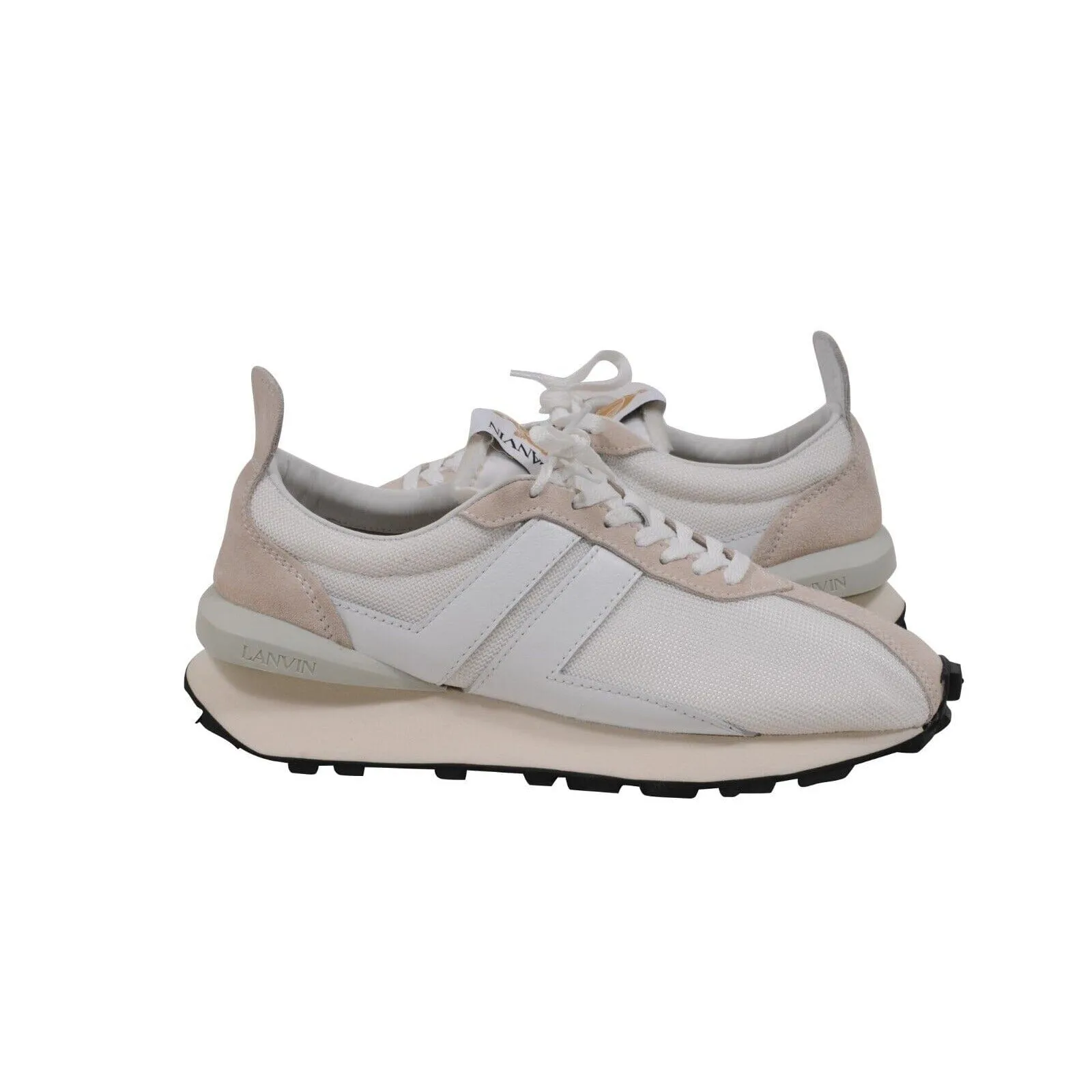 White Waffle Knit Tan Suede Bumper Sneakers