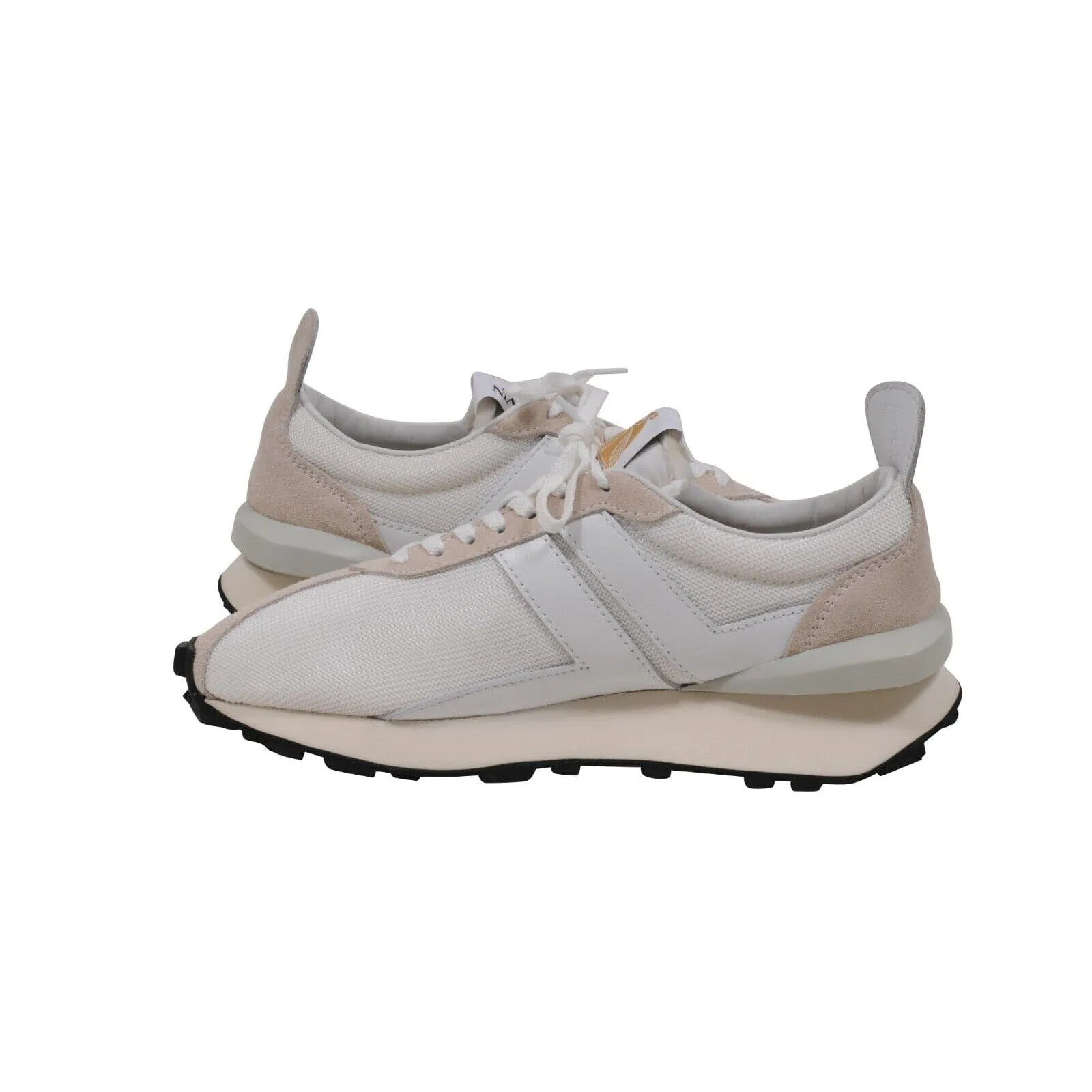 White Waffle Knit Tan Suede Bumper Sneakers