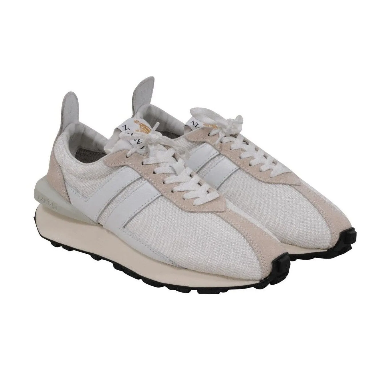White Waffle Knit Tan Suede Bumper Sneakers