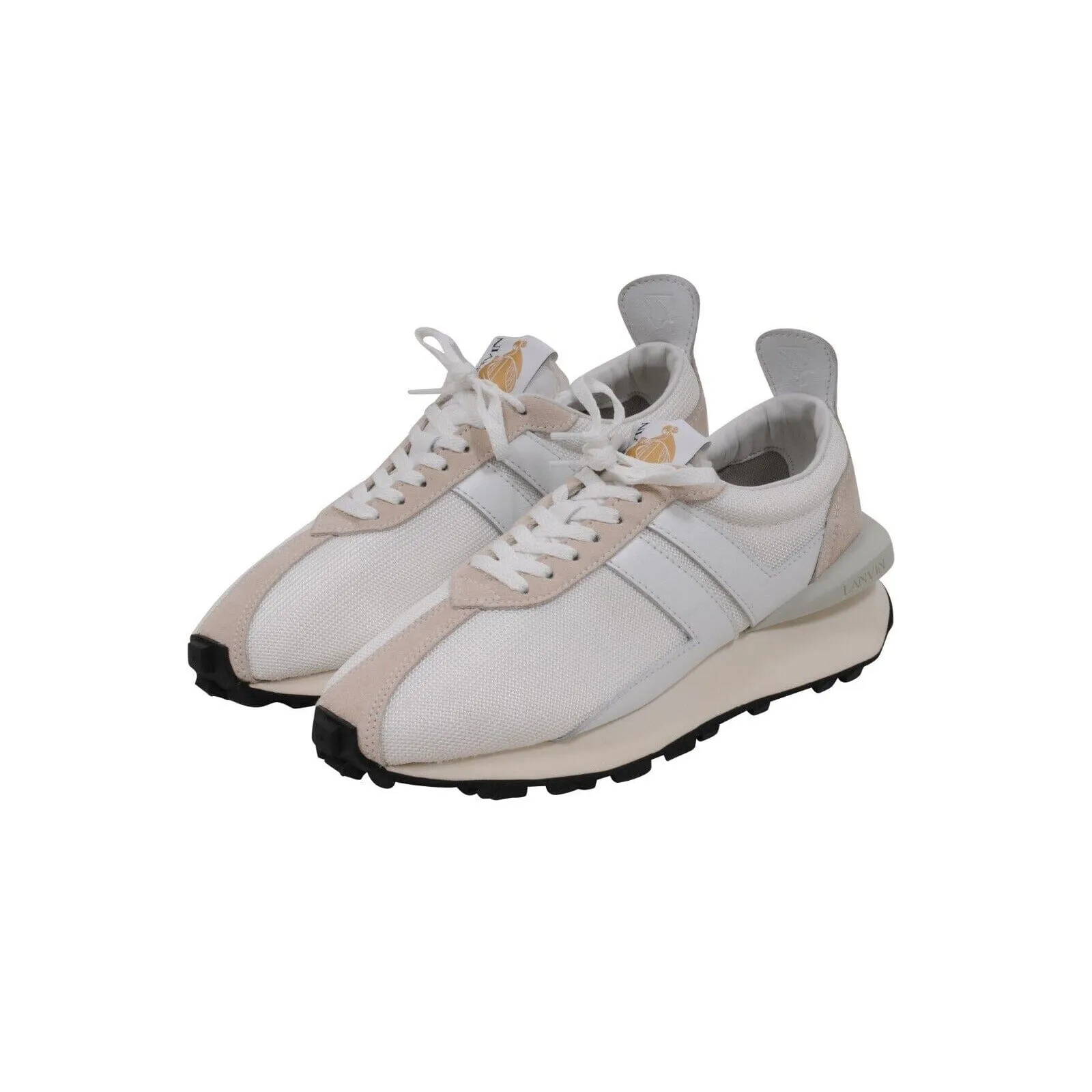 White Waffle Knit Tan Suede Bumper Sneakers