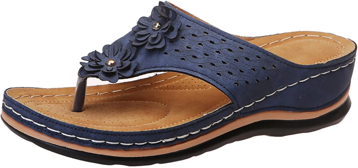 Women's Comfortable Flip Flops Arch Support Summer Wedge Sandals Breathable Open Toe Beach Slippers Non Slip