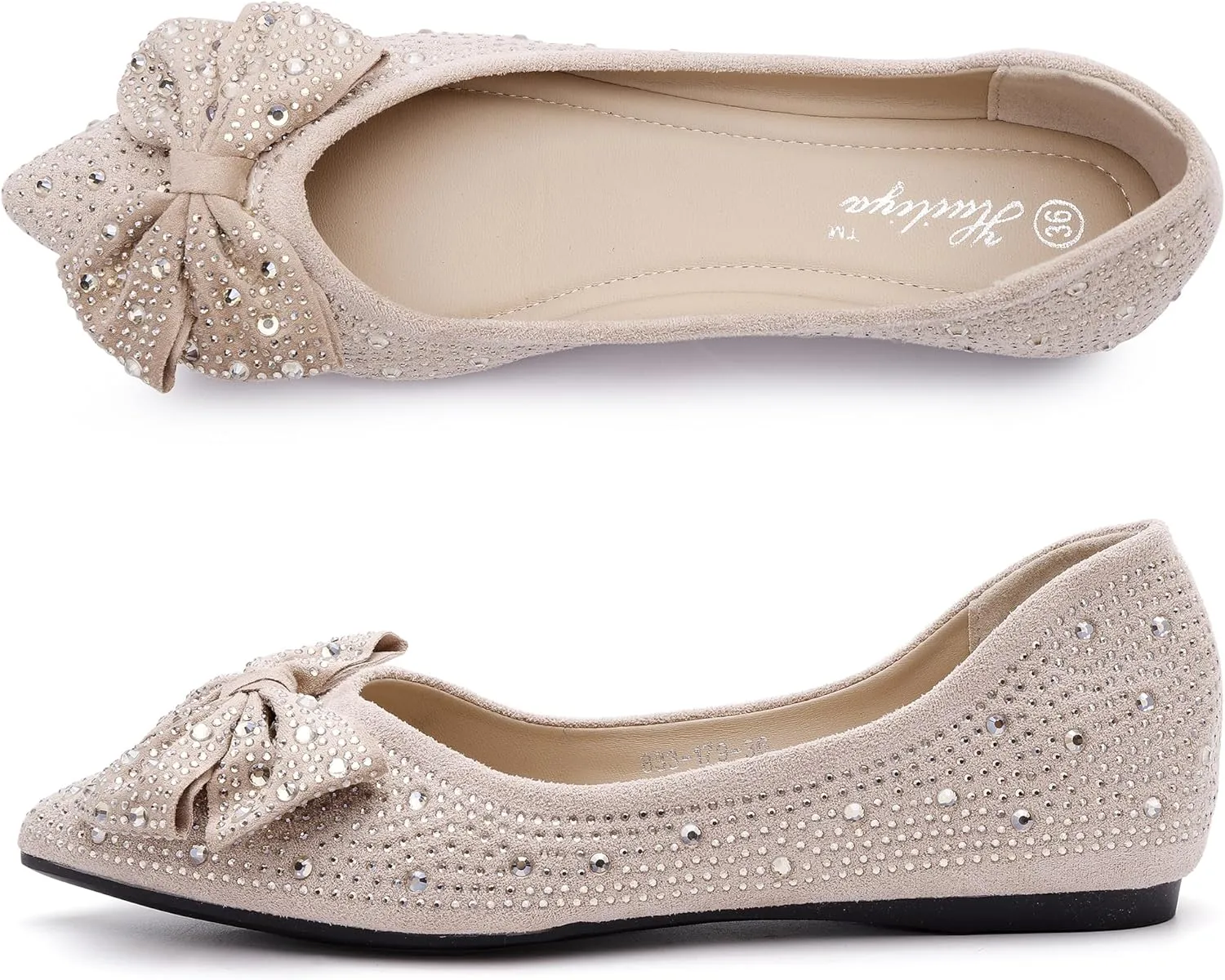Women's Flats Rhinestone Wedding Pointed Shoes Sparkly Comfortable Slip on Flat for Dressy or Casual