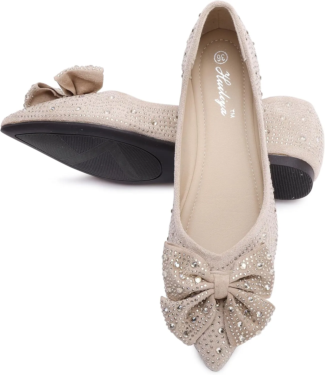 Women's Flats Rhinestone Wedding Pointed Shoes Sparkly Comfortable Slip on Flat for Dressy or Casual
