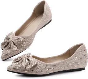 Women's Flats Rhinestone Wedding Pointed Shoes Sparkly Comfortable Slip on Flat for Dressy or Casual