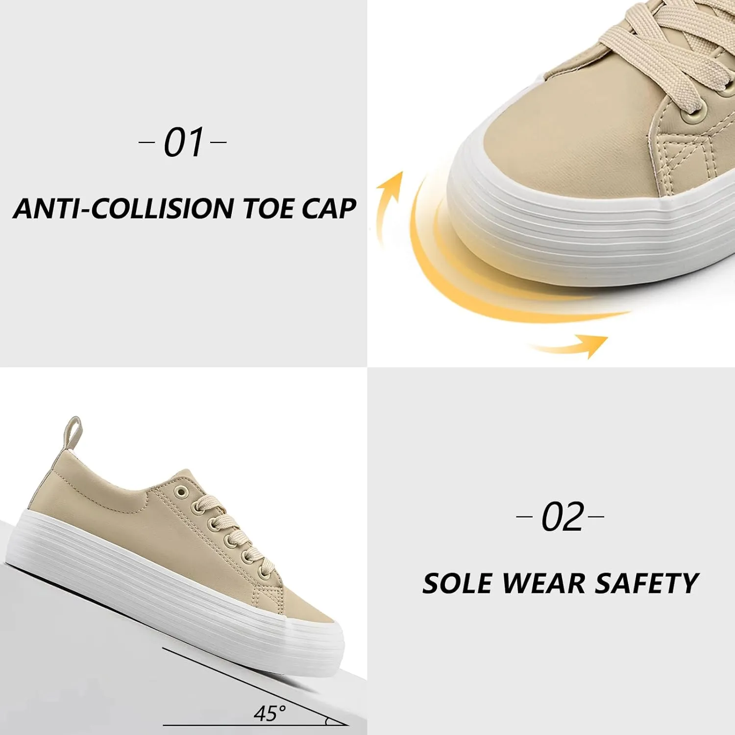 Women's High Platform Fashion Sneakers, White, Breathable, Lace Up, Tennis Shoes, Comfortable, Casual