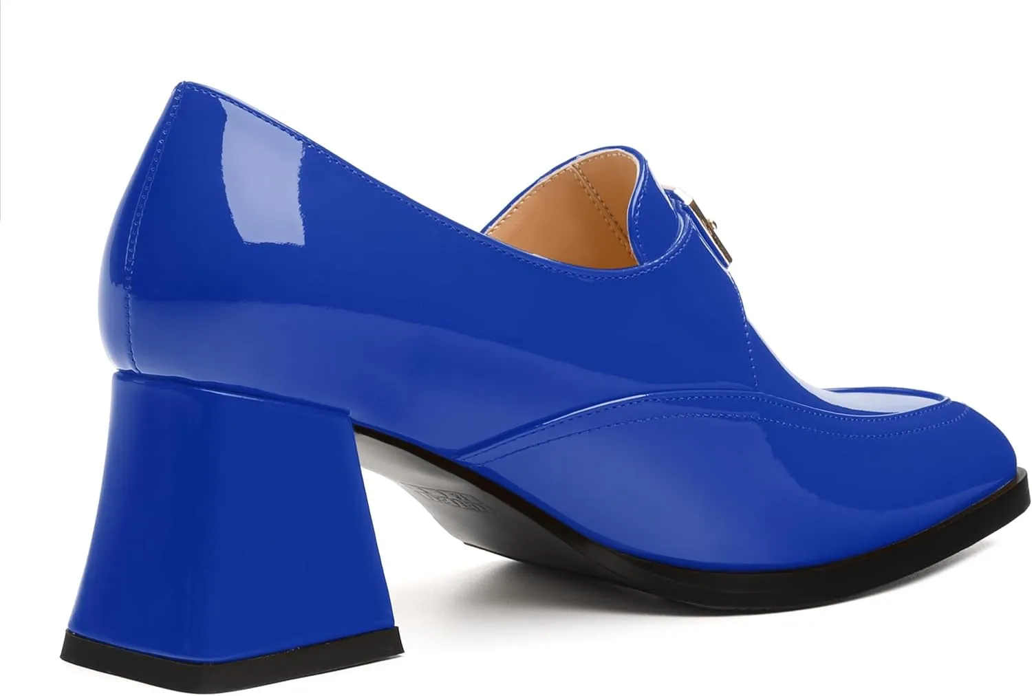 Women's Loafers with Belt Buckle, Fashion Closed Square Toe Chunky Heeled Loafer Shose Comfortable Slip On Solid Dress Shose