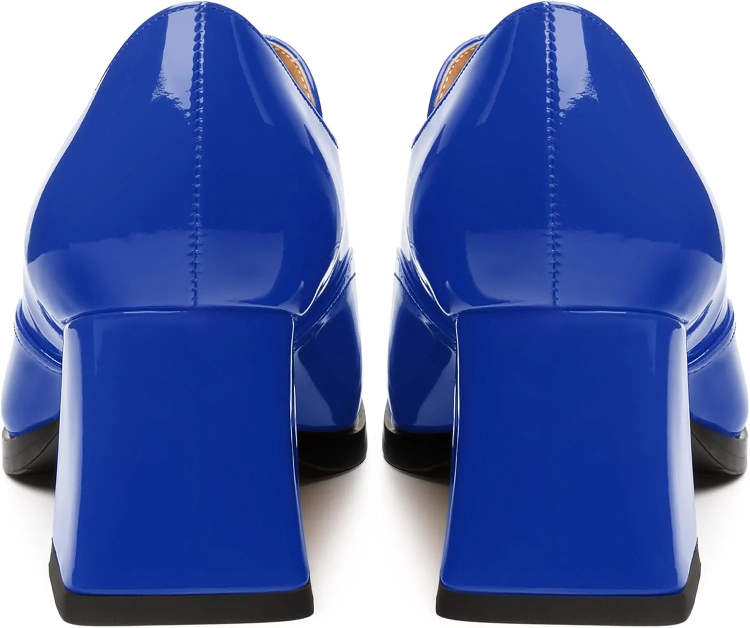 Women's Loafers with Belt Buckle, Fashion Closed Square Toe Chunky Heeled Loafer Shose Comfortable Slip On Solid Dress Shose