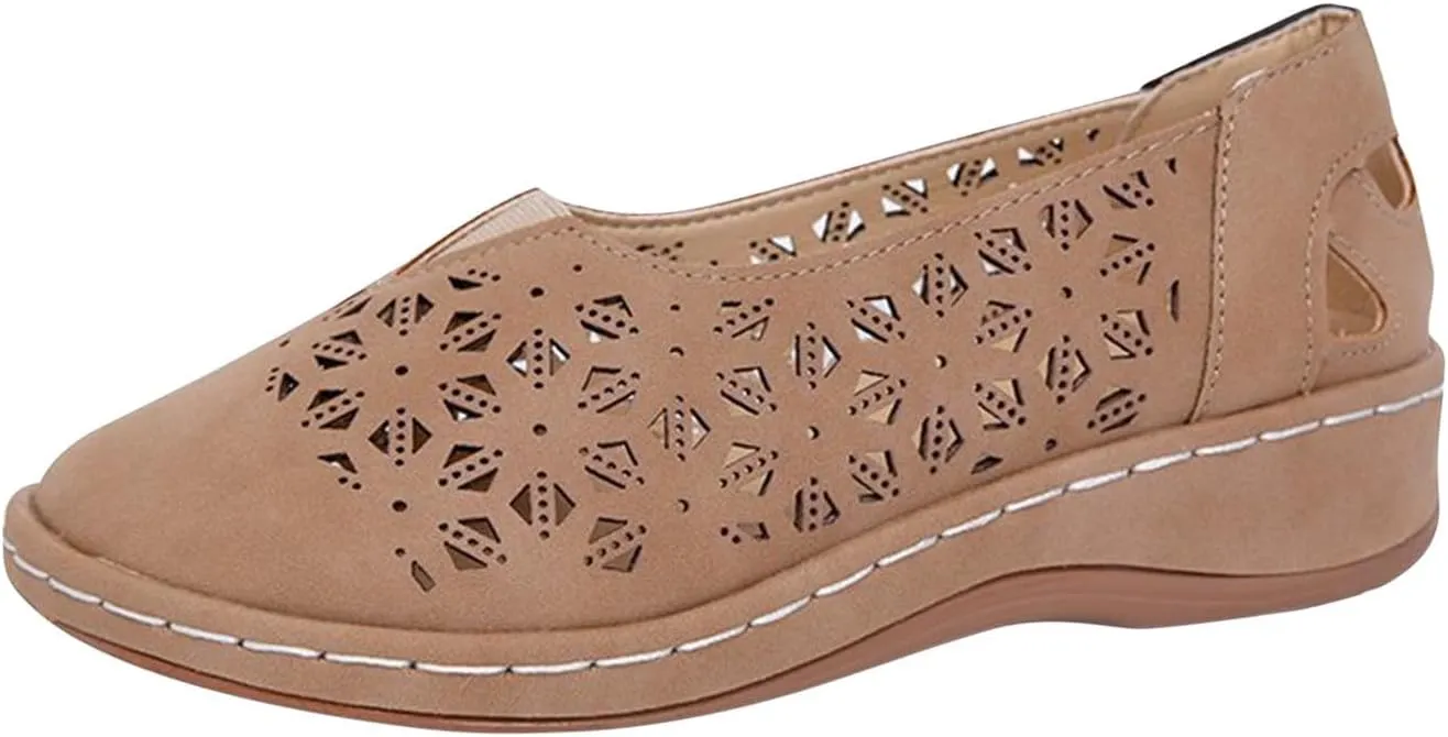 Womens Slip-on Platform Wedge Sandals Breathable Loafers Closed Toe Low Heel Walking Outdoor Flat Sandals