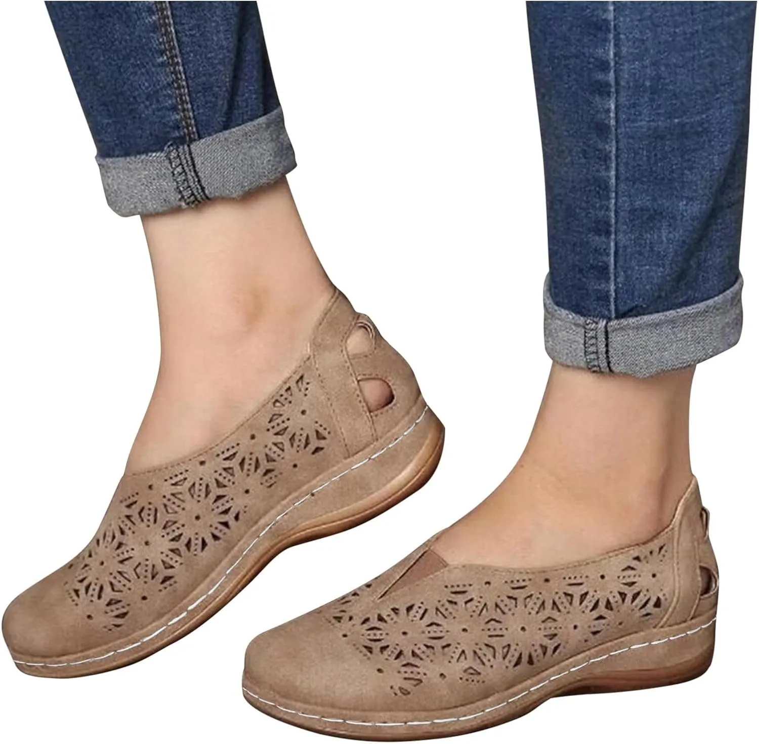 Womens Slip-on Platform Wedge Sandals Breathable Loafers Closed Toe Low Heel Walking Outdoor Flat Sandals