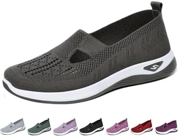 Women's Woven Orthopedic Breathable Soft Shoes Slip On Diabetic Foam Walking Shoes Arch Support Non Slip Lightweight Casual Breathable Tennis Shoes