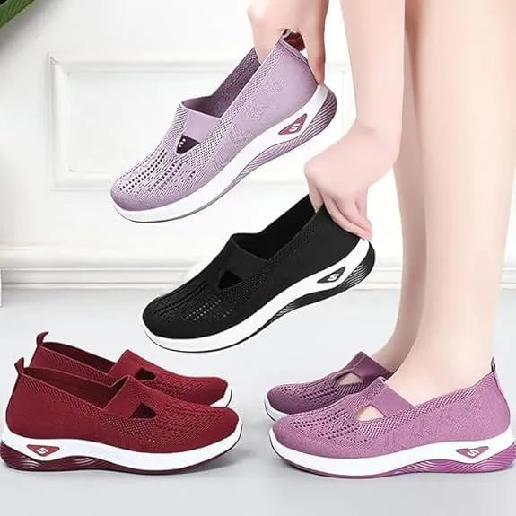 Women's Woven Orthopedic Breathable Soft Shoes Slip On Diabetic Foam Walking Shoes Arch Support Non Slip Lightweight Casual Breathable Tennis Shoes