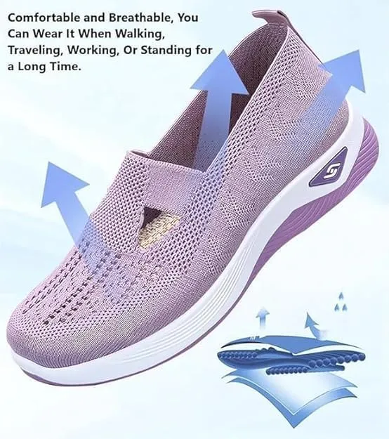 Women's Woven Orthopedic Breathable Soft Shoes Slip On Diabetic Foam Walking Shoes Arch Support Non Slip Lightweight Casual Breathable Tennis Shoes