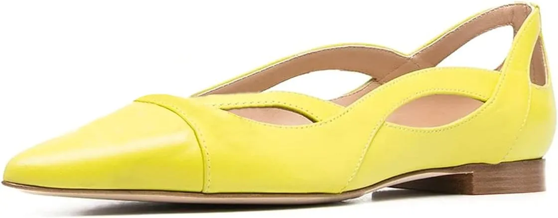 XYD Women Pointed Toe Comfortable Flats Cut Out Curved Real Leather Sandals Easy Walking Low Heel Dress Casual Shoes