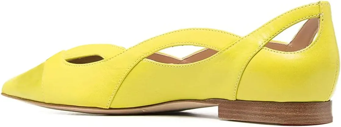 XYD Women Pointed Toe Comfortable Flats Cut Out Curved Real Leather Sandals Easy Walking Low Heel Dress Casual Shoes