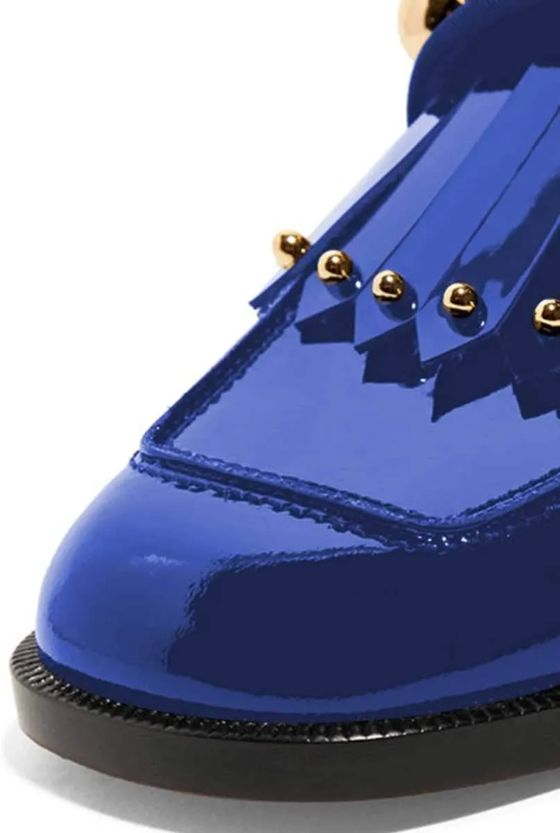 XYD Women's Chic Studs Short Low Chunky Heel Mules Tassels Square Toe Backless Casual Dress Sandals Shoes