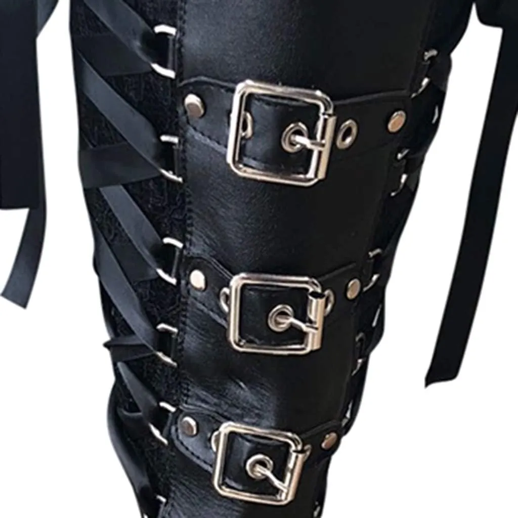Yanzhenglip Over The Knee Boots for Women Wide Calf, Platform Thigh High Boots Knit Leather Splicing Long Boots Black Round Toe Chunky Heels Zipper Stretch Sexy Tall Boots Winter Warm Dress Boots