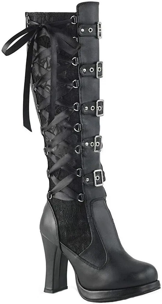Yanzhenglip Over The Knee Boots for Women Wide Calf, Platform Thigh High Boots Knit Leather Splicing Long Boots Black Round Toe Chunky Heels Zipper Stretch Sexy Tall Boots Winter Warm Dress Boots