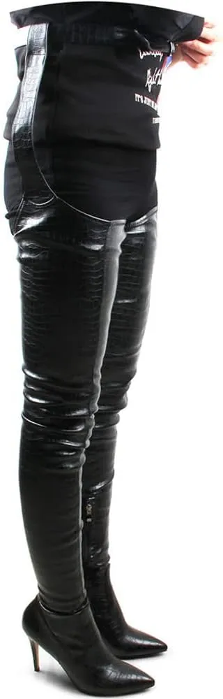 YIYA Slouch Over The Knee Boots for Women Suede Combat T-Tied Belt Thigh High Boots Sexy Pointed Toe High Heel Long Boots