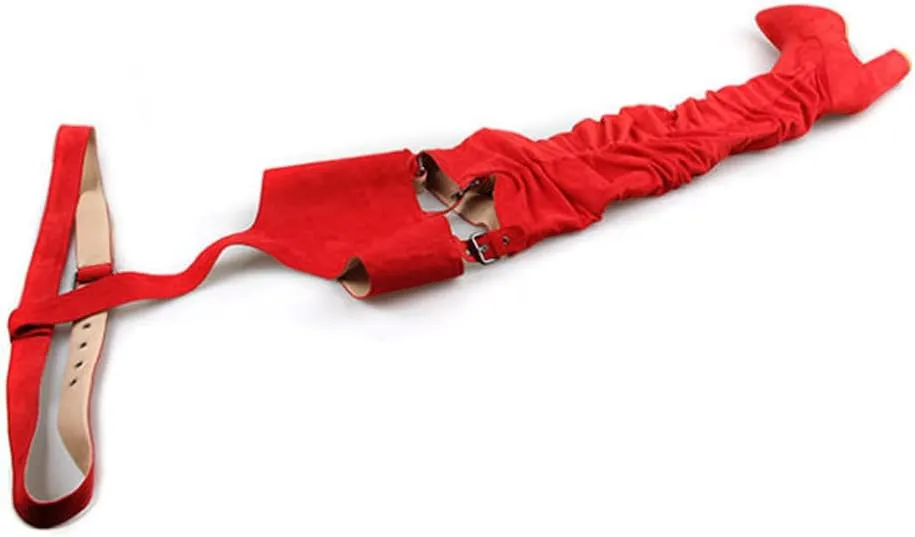 YIYA Slouch Over The Knee Boots for Women Suede Combat T-Tied Belt Thigh High Boots Sexy Pointed Toe High Heel Long Boots